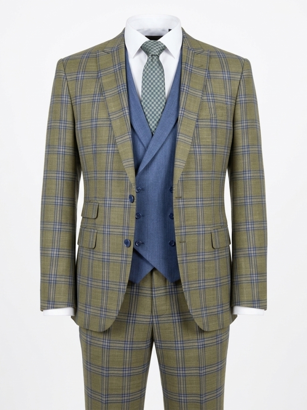 🔥 VITALI 3-Piece Heritage‎ Suit | Sage Green Plaid | Size R50 👔